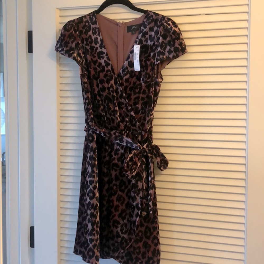 J.Crew Faux-wrap velvet dress,rose leopard sz4